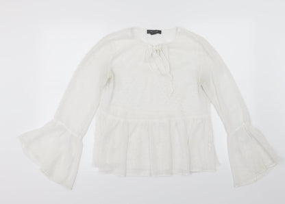 Front view of Primark women’s white polka dot chiffon basic blouse, size UK 8