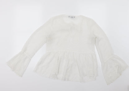 Back view of Primark women’s white polka dot chiffon basic blouse, size UK 8