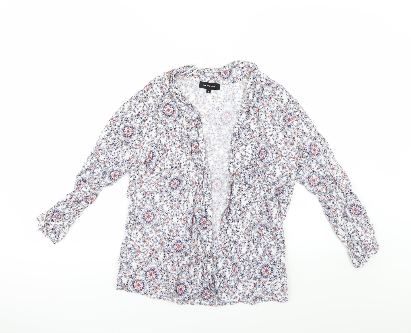 New Look Womens White Floral  Kimono Blouse Size 8  - Edge to Edge