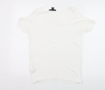 Back view of Atmosphere women’s white jersey basic t-shirt, size UK 6, - cut out shoulder