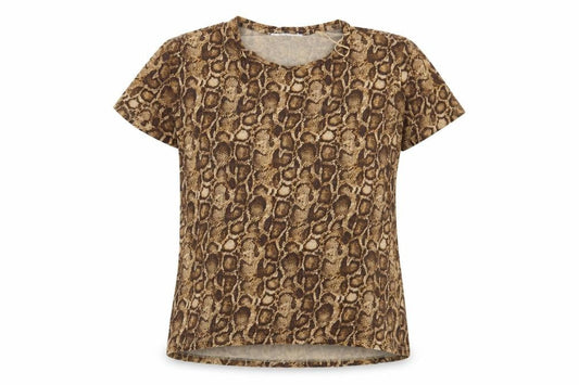 Front view of Zara women’s brown animal print basic t-shirt, size S