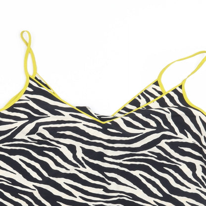 Close-up detail of F&F women’s black animal print basic blouse, size UK 8