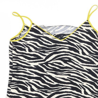 Brand and care label for F&F women’s black animal print basic blouse, size UK 8