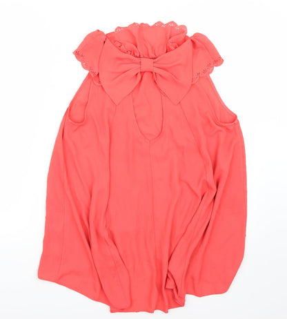 Back view of Miss Selfridge women’s pink basic blouse, size UK 12