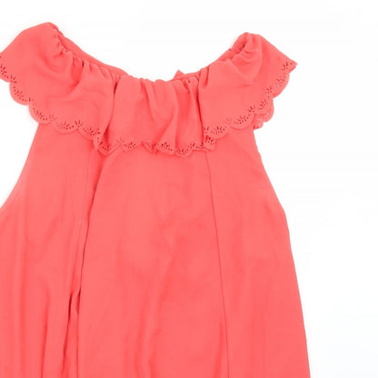 Close-up detail of Miss Selfridge women’s pink basic blouse, size UK 12