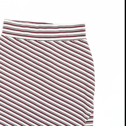 Close-up detail of Primark women’s purple striped a-line skirt, size UK 8