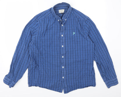Front view of George men’s blue check button-up, size L