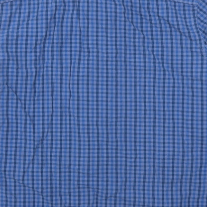 Brand and care label for George men’s blue check button-up, size L