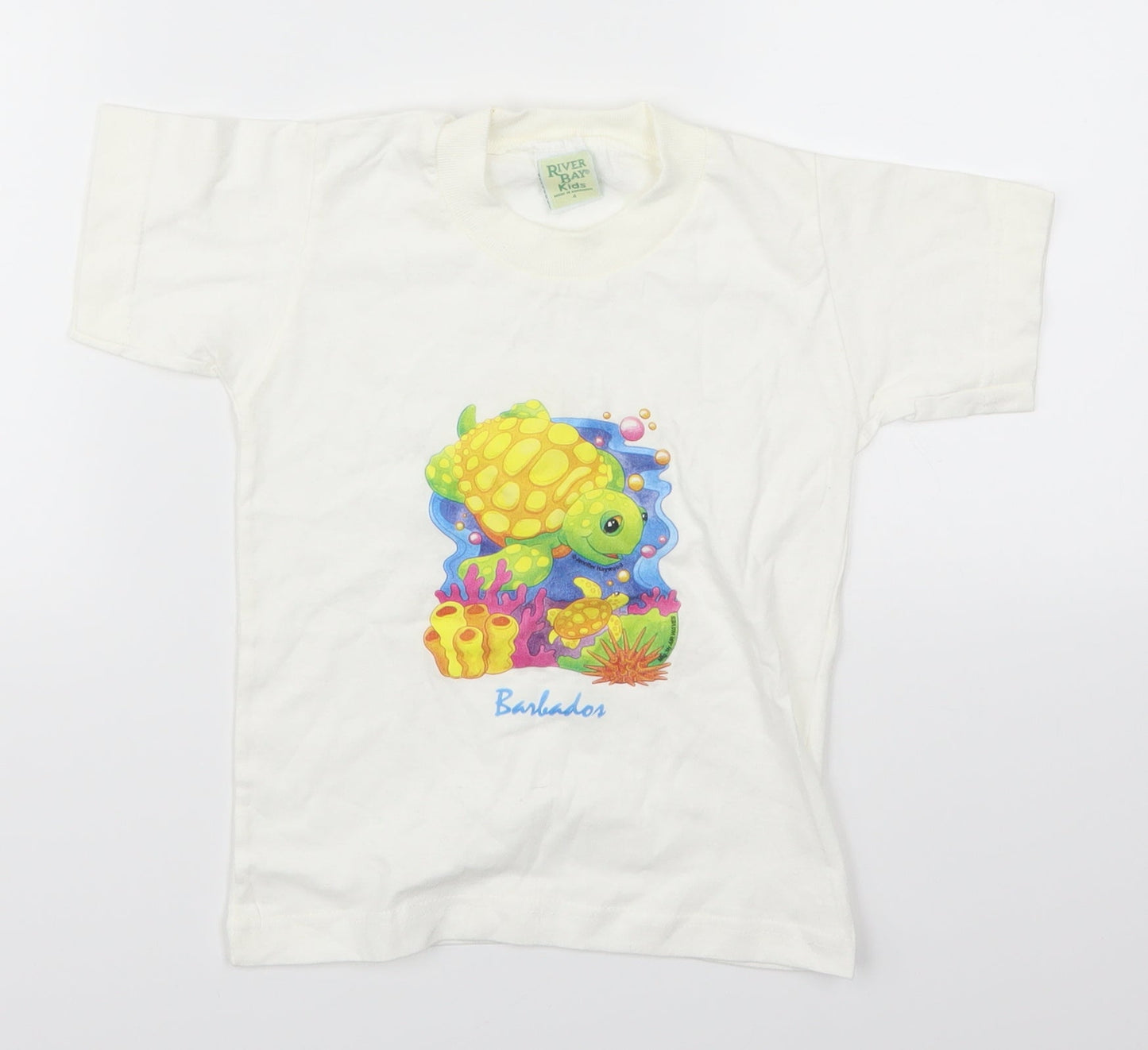 River Bay Boys White   Basic T-Shirt Size 4 Years  - Turtle Barbados