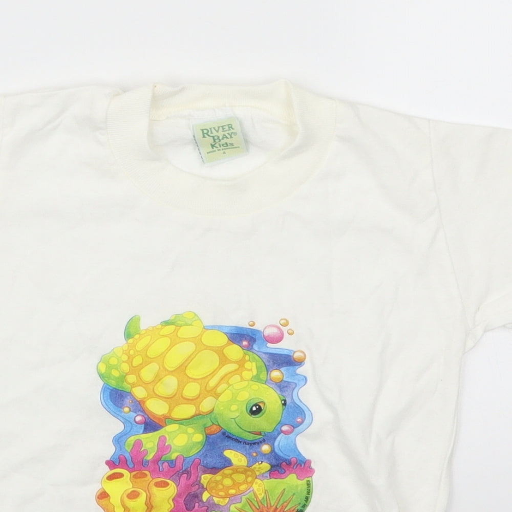 River Bay Boys White   Basic T-Shirt Size 4 Years  - Turtle Barbados