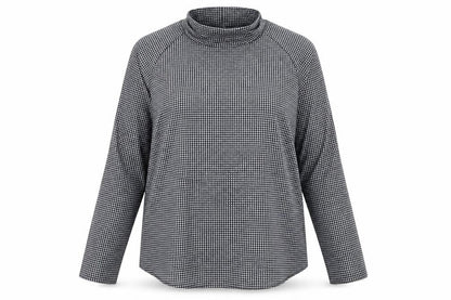 Front view of Preworn women’s black check basic blouse, size XL