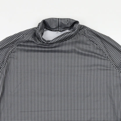 Close-up detail of Preworn women’s black check basic blouse, size XL
