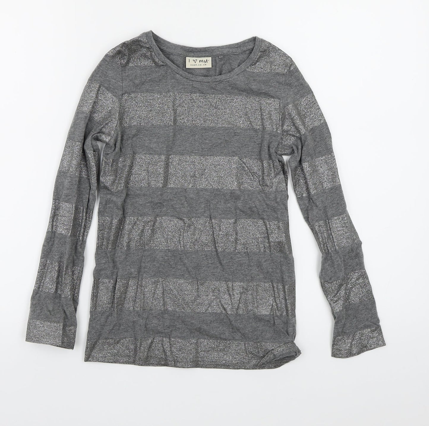 NEXT Girls Grey Striped Jersey Basic T-Shirt Size 9 Years