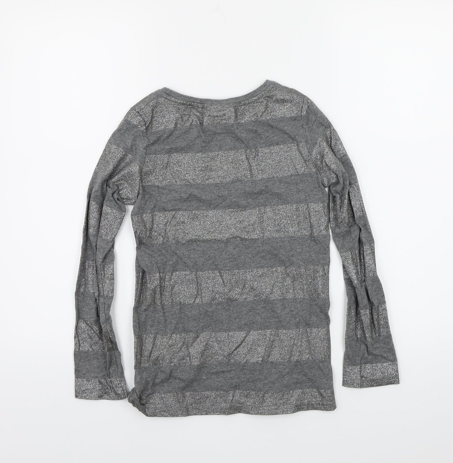 NEXT Girls Grey Striped Jersey Basic T-Shirt Size 9 Years