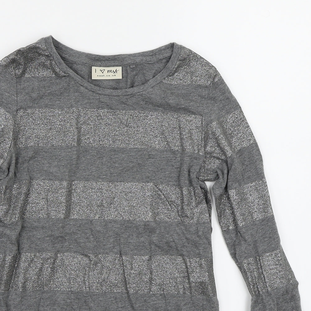 NEXT Girls Grey Striped Jersey Basic T-Shirt Size 9 Years