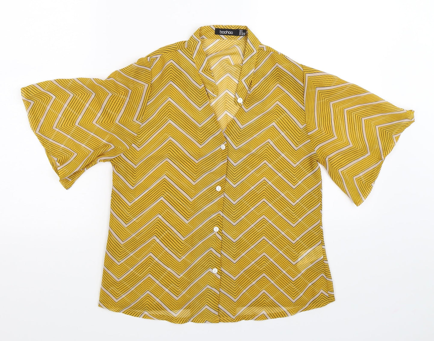 Boohoo Womens Yellow Striped  Basic Button-Up Size 8