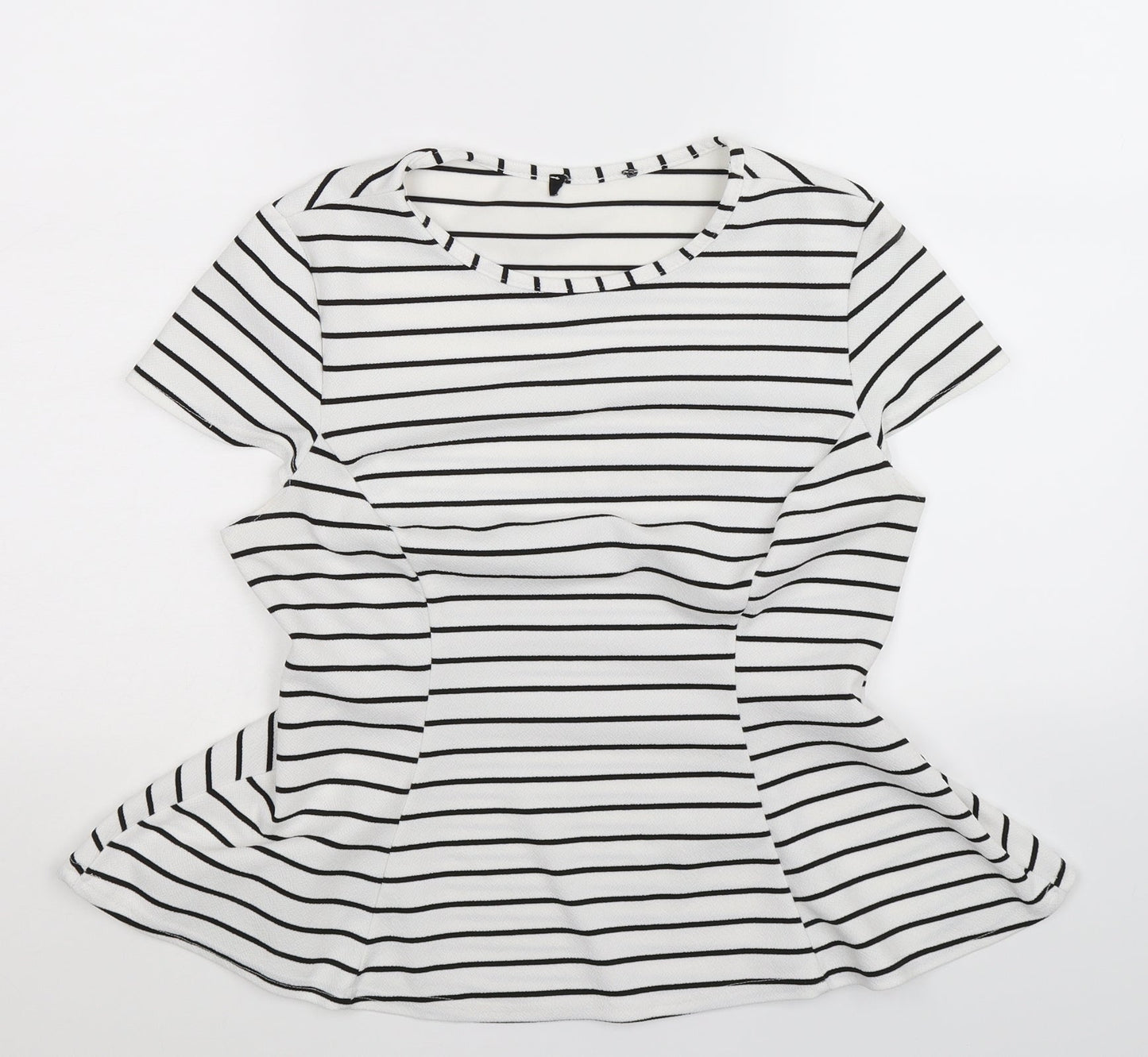 Preworn Womens White Striped  Basic T-Shirt Size 10