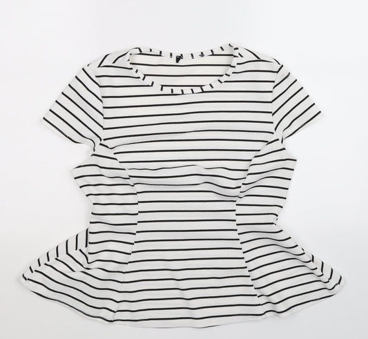 Preworn Womens White Striped  Basic T-Shirt Size 10