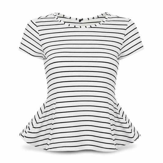 Front view of Preworn women’s white striped basic t-shirt, size UK 10