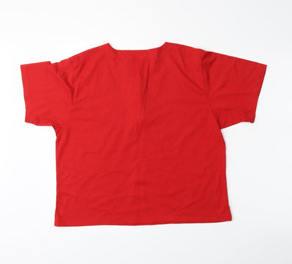 Back view of Berlin women’s red basic button-up, size M