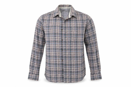 Front view of Wolsey men’s grey plaid button-up, size M