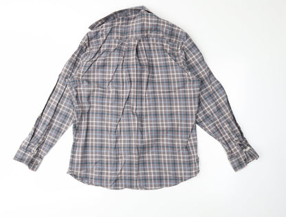 Back view of Wolsey men’s grey plaid button-up, size M
