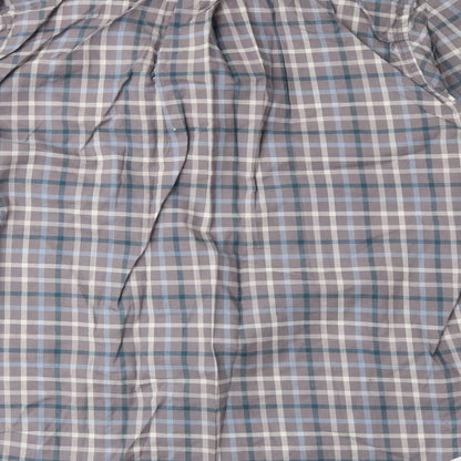 Brand and care label for Wolsey men’s grey plaid button-up, size M
