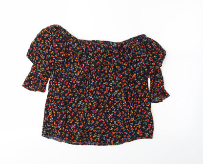 Additional front view of Papaya women’s black floral basic blouse, size UK 10