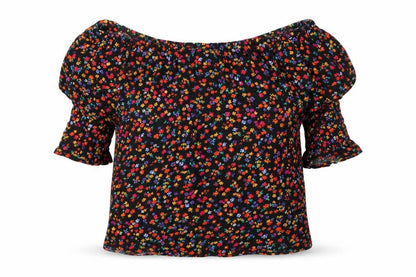 Front view of Papaya women’s black floral basic blouse, size UK 10
