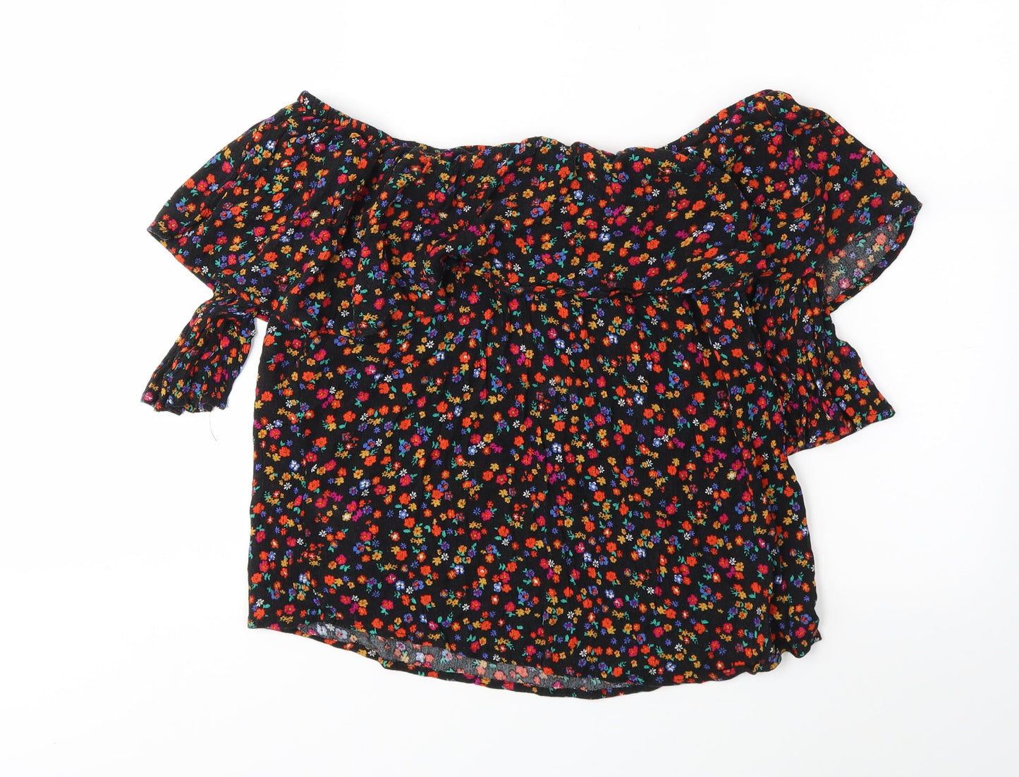 Papaya Womens Black Floral  Basic Blouse Size 10