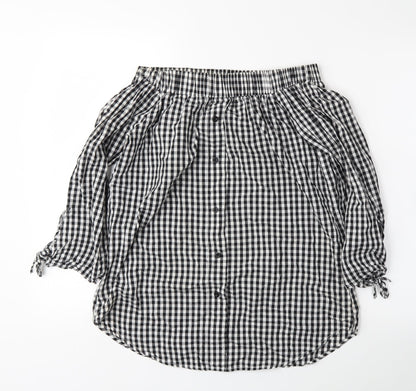 Additional front view of Cameo women’s black plaid basic blouse, size UK 10