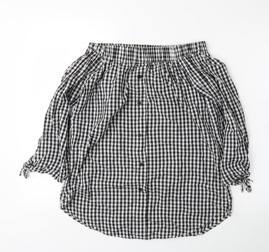 Cameo Womens Black Plaid  Basic Blouse Size 10