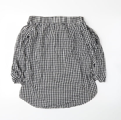 Back view of Cameo women’s black plaid basic blouse, size UK 10