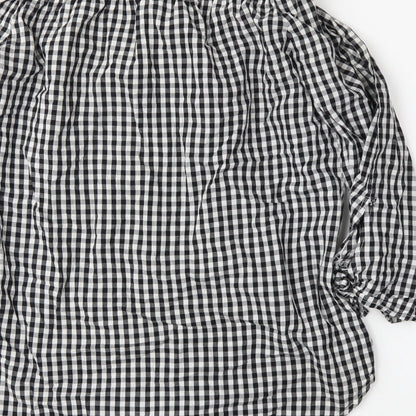 Brand and care label for Cameo women’s black plaid basic blouse, size UK 10
