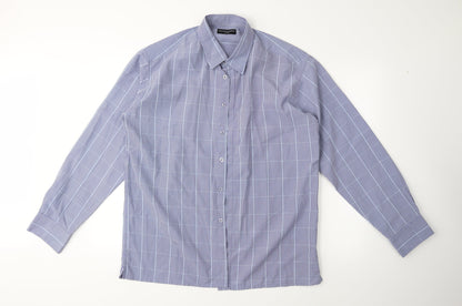 Additional front view of Island Earth men’s black plaid button-up, size L