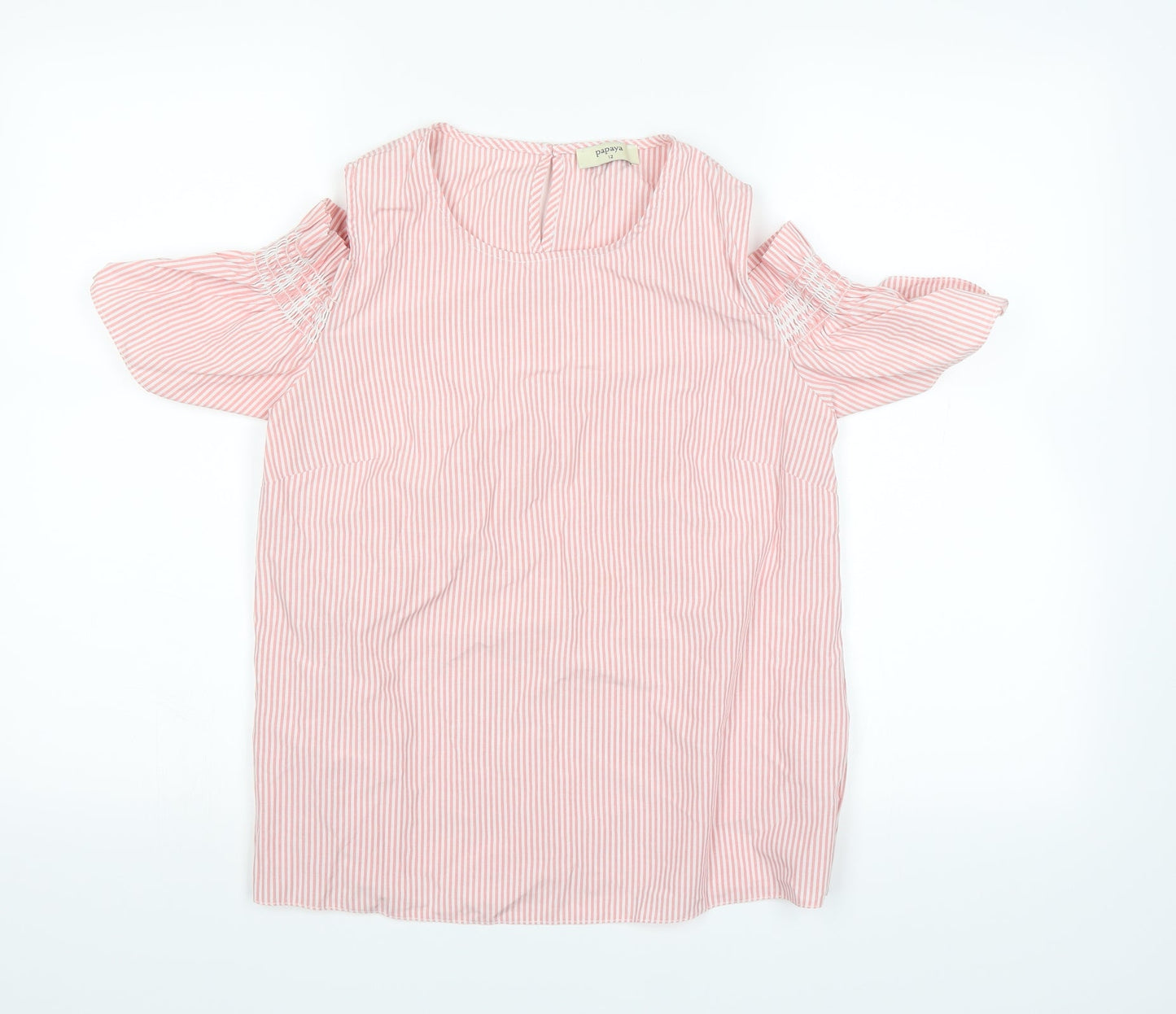 Papaya Womens Pink Striped  Basic T-Shirt Size 12