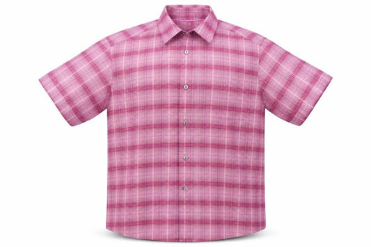 Front view of Marks & Spencer men’s purple check button-up, size L