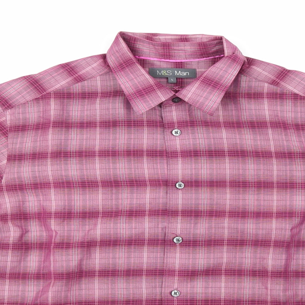 M&S  Mens Purple Check   Button-Up Size L
