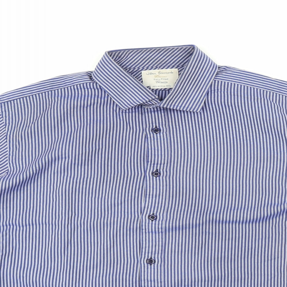 JOHN FRANCOME Mens Blue Striped   Button-Up Size 16.5