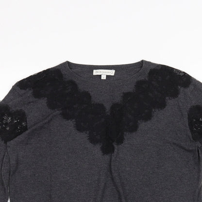 Close-up detail of Warehouse women’s grey jumper, size UK 6