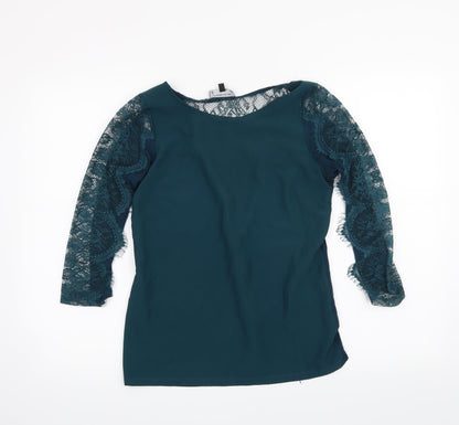 Front view of Warehouse women’s green basic blouse, size UK 8