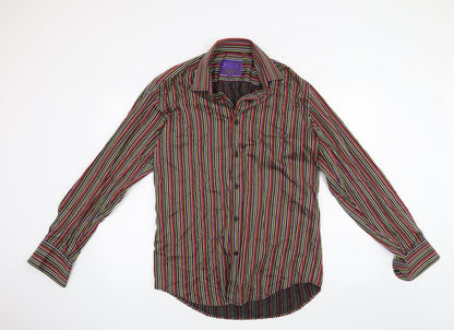 Additional front view of curtis mayfair men’s red striped button-up, size M