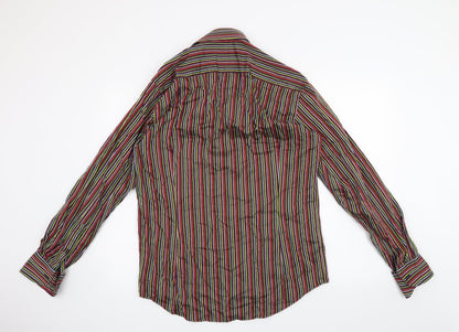 Back view of curtis mayfair men’s red striped button-up, size M