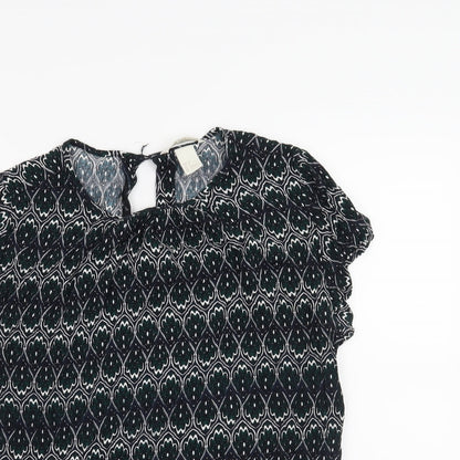 Close-up detail of H&M women’s black basic t-shirt, size UK 10