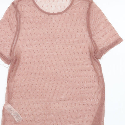 Brand and care label for New Look women’s pink basic t-shirt, size UK 12