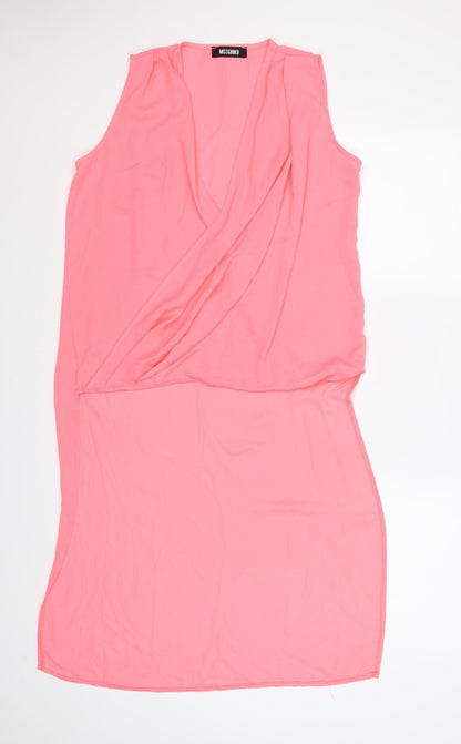 Additional front view of Missguided women’s pink chiffon tunic t-shirt, size UK 8, - wrap, long back