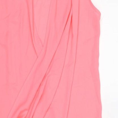 Close-up detail of Missguided women’s pink chiffon tunic t-shirt, size UK 8, - wrap, long back