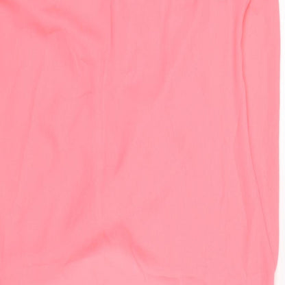 Brand and care label for Missguided women’s pink chiffon tunic t-shirt, size UK 8, - wrap, long back