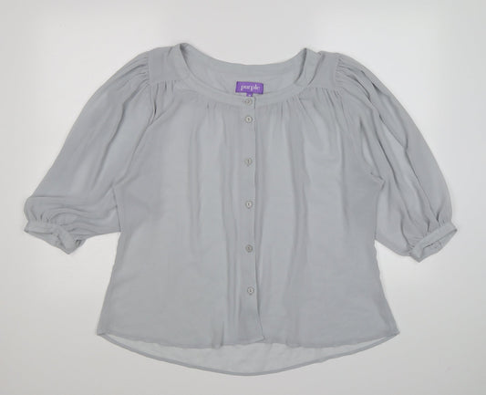 Purple Womens Grey  Chiffon Basic Blouse Size M