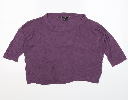 Front view of H&M women’s purple knit jumper, size S, - cropped